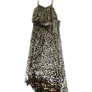 Vintage Gold Sequin Party Dress set Top Skirt M L